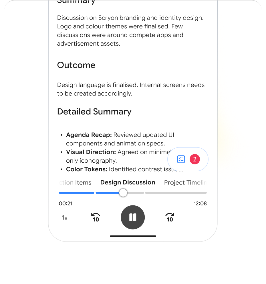 Scryon call analysis with audio playback and contextual actions